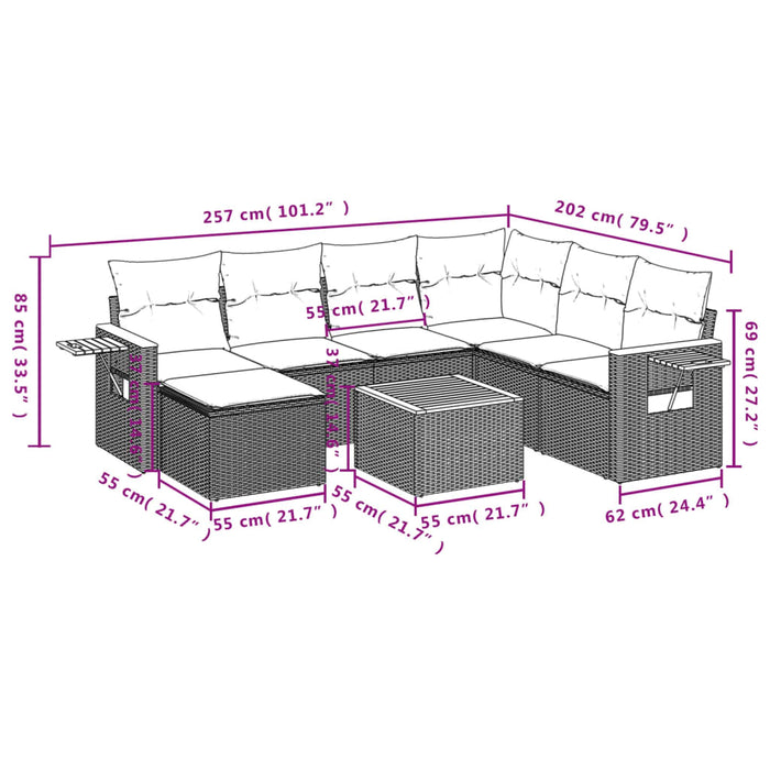 Set Divano da Giardino 8 pz con Cuscini Grigio in Polyrattan 3227054