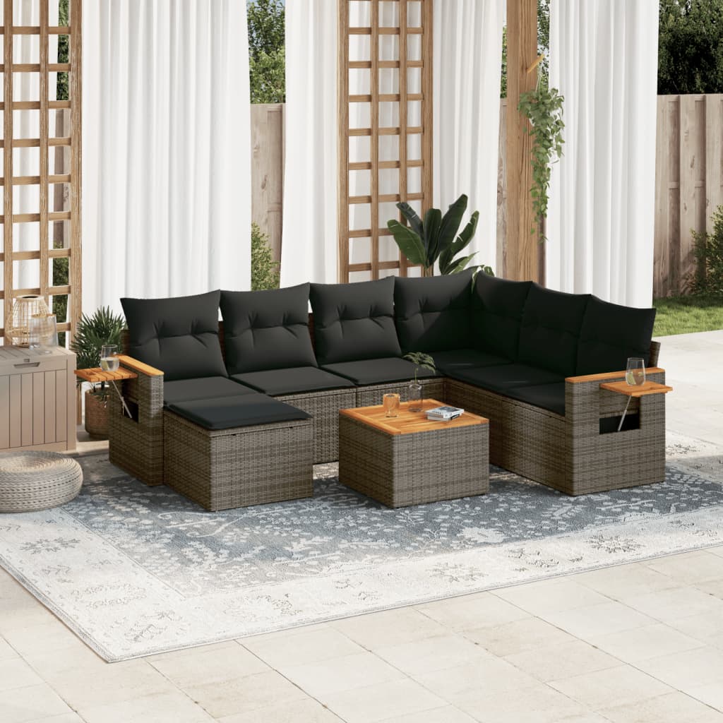 Set Divano da Giardino 8 pz con Cuscini Grigio in Polyrattan 3227054