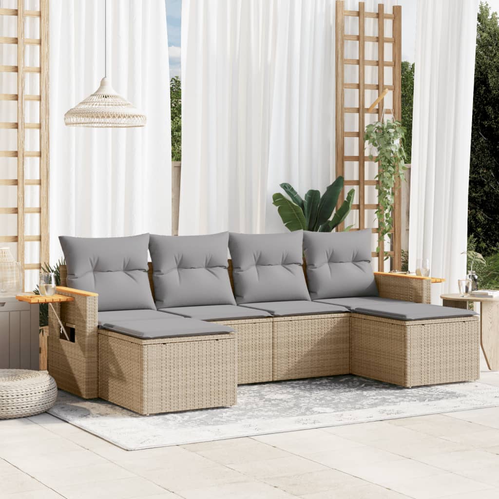 Set Divano da Giardino 6 pz con Cuscini Beige in Polyrattancod mxl 92991