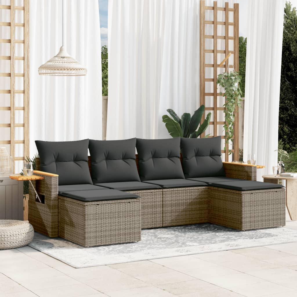 Set Divano da Giardino 6 pz con Cuscini Grigio in Polyrattan 3227061