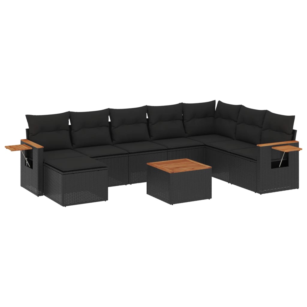 Set Divani da Giardino 9 pz con Cuscini Nero in Polyrattan 3227091