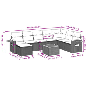 Set Divani da Giardino 9 pz con Cuscini Nero in Polyrattan 3227091