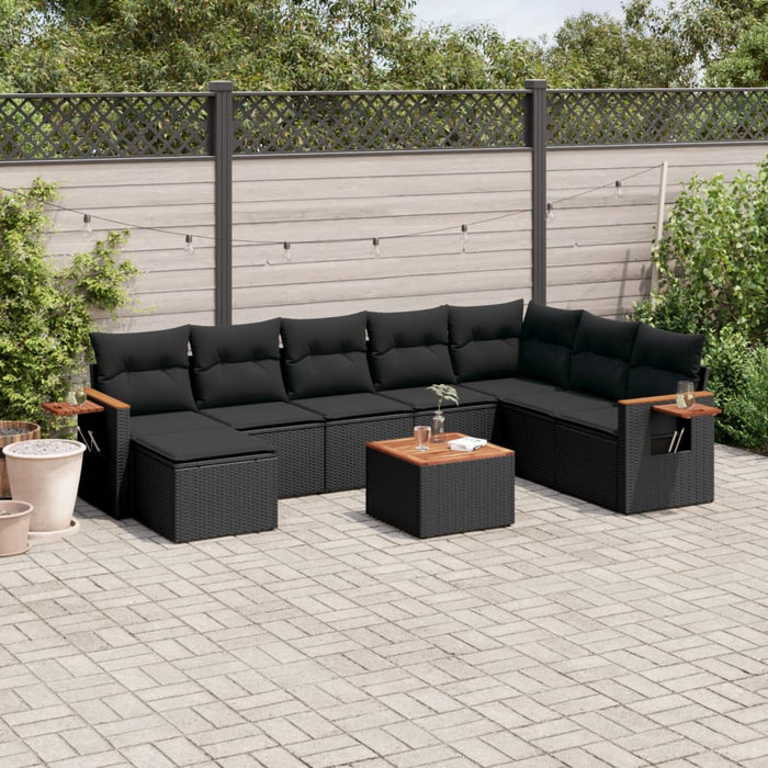 Set Divani da Giardino 9 pz con Cuscini Nero in Polyrattan 3227091