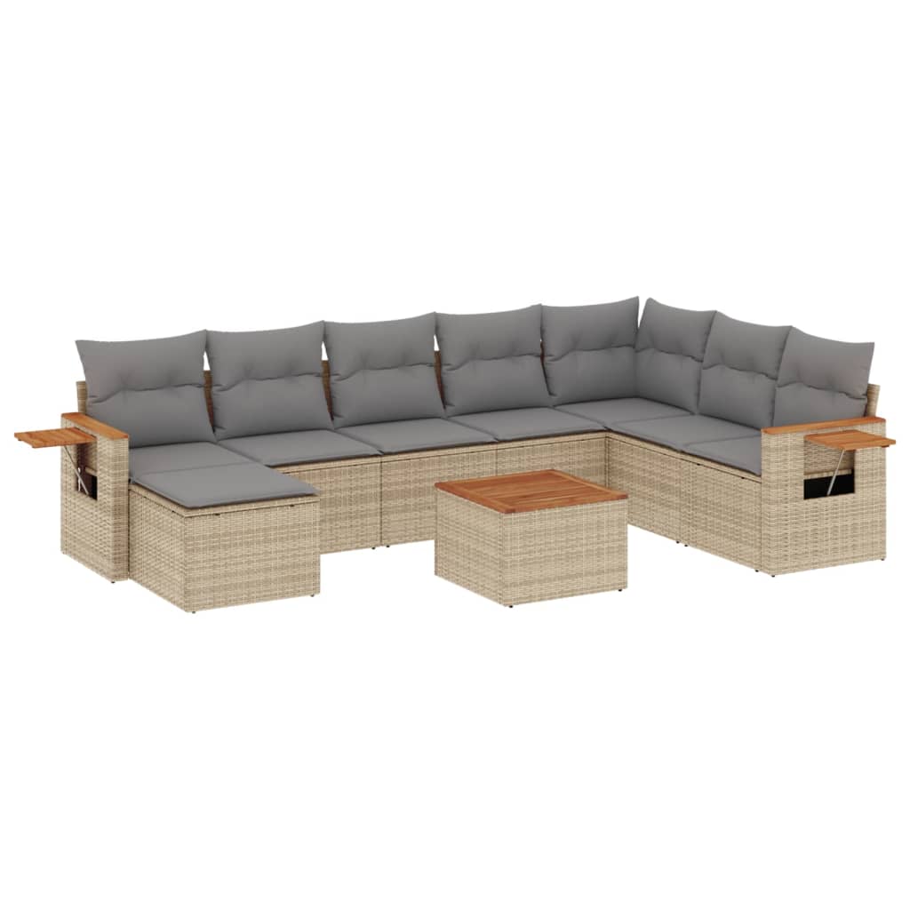 Set Divano da Giardino 9 pz con Cuscini Beige in Polyrattan 3227095