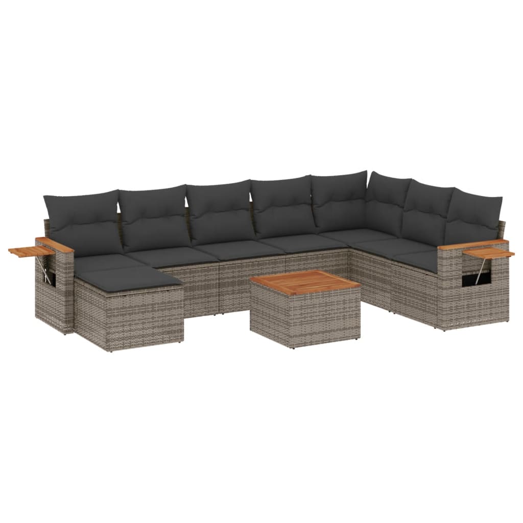 Set Divano da Giardino 9 pz con Cuscini Grigio in Polyrattan 3227096