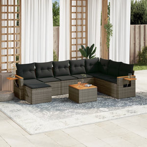 Set Divano da Giardino 9 pz con Cuscini Grigio in Polyrattan 3227096