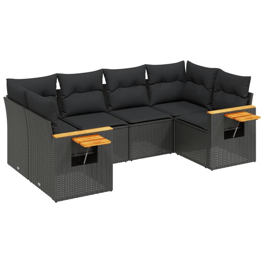 Set Divano da Giardino 6 pz con Cuscini Nero in Polyrattan 3227098