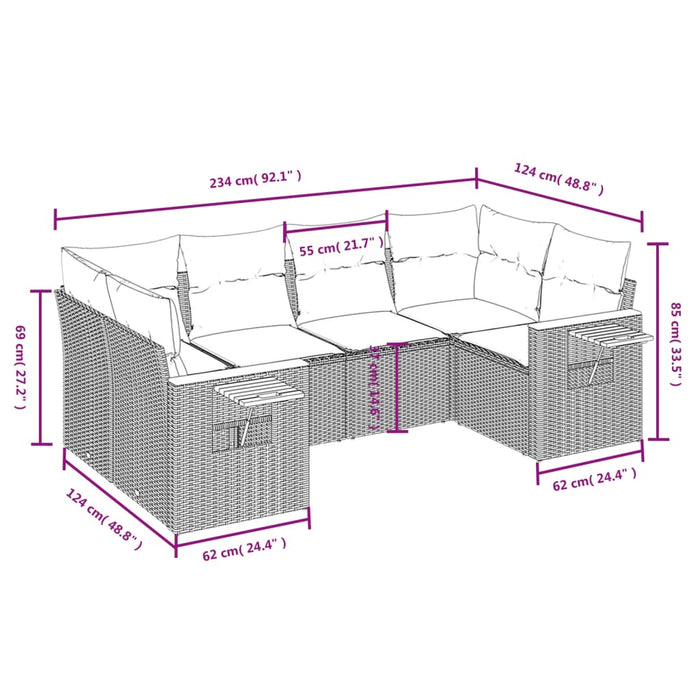 Set Divano da Giardino 6 pz con Cuscini Nero in Polyrattan 3227098