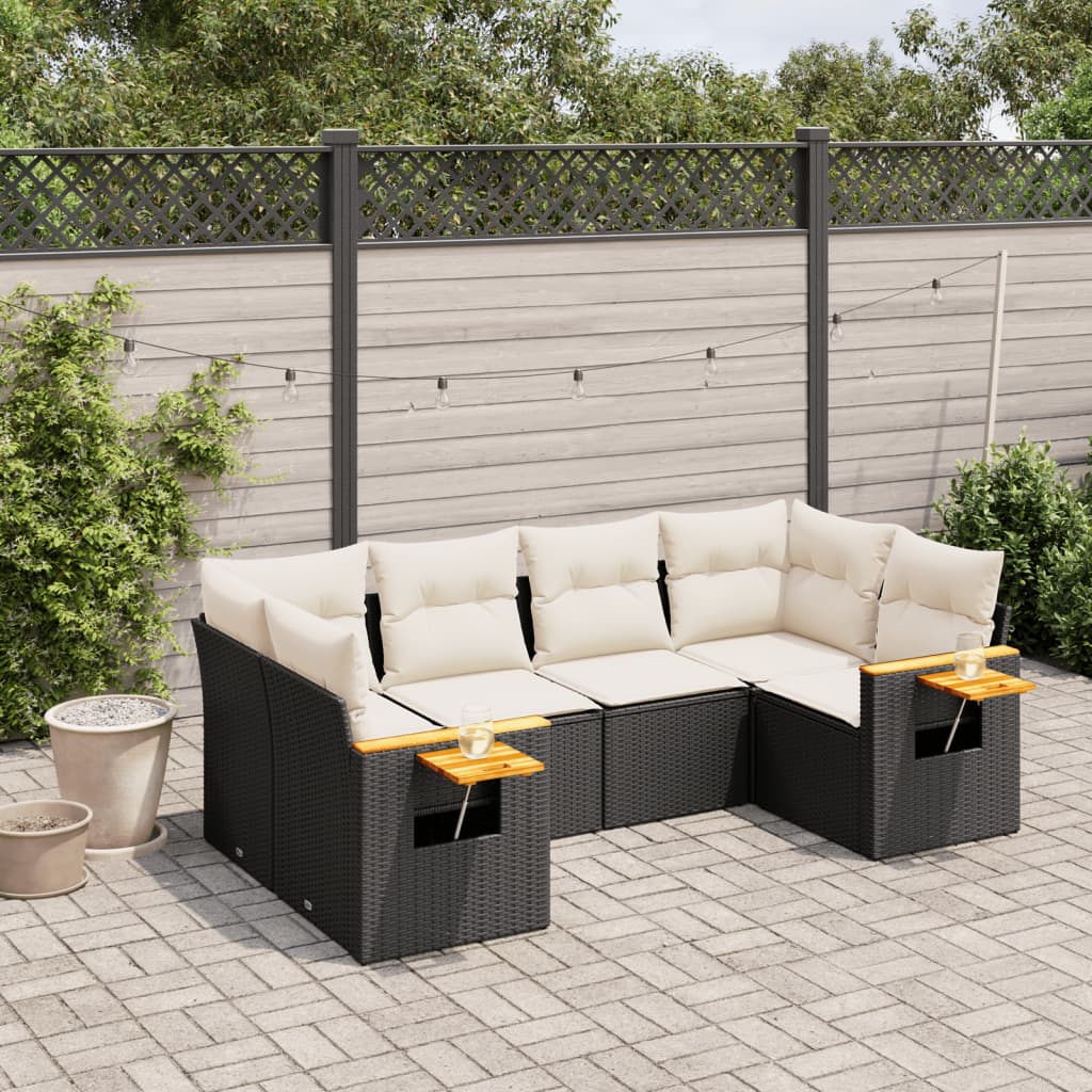 Set Divano da Giardino 6 pz con Cuscini Nero in Polyrattan 3227099