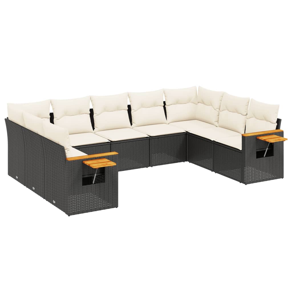 Set Divani da Giardino 9 pz con Cuscini Nero in Polyrattan 3227113