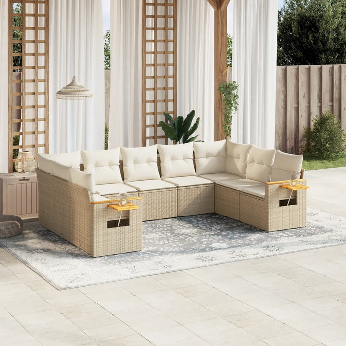 Set Divano da Giardino 9 pz con Cuscini Beige in Polyrattan 3227115