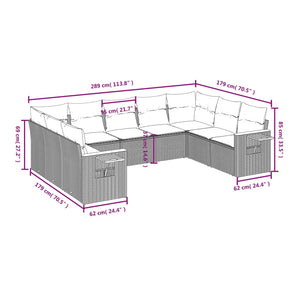 Set Divano da Giardino 9 pz con Cuscini Grigio in Polyrattan 3227117