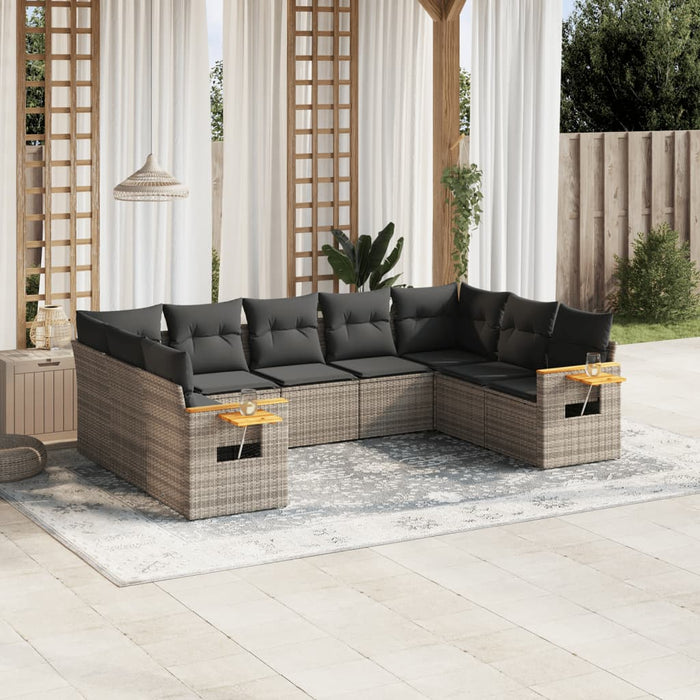 Set Divano da Giardino 9 pz con Cuscini Grigio in Polyrattan 3227117