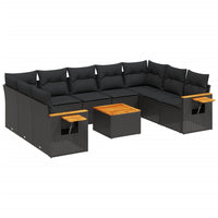 Set Divani da Giardino 10pz con Cuscini in Polyrattan Nero 3227119