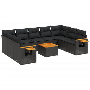 Set Divani da Giardino 10pz con Cuscini in Polyrattan Nero 3227119