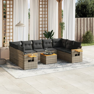 Set Divano da Giardino 10 pz con Cuscini Grigio in Polyrattan 3227124