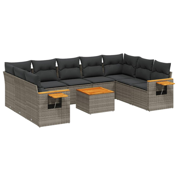 Set Divano da Giardino 10 pz con Cuscini Grigio in Polyrattan 3227124