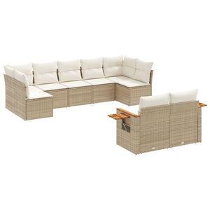 Set Divano da Giardino 9 pz con Cuscini Beige in Polyrattan 3227129