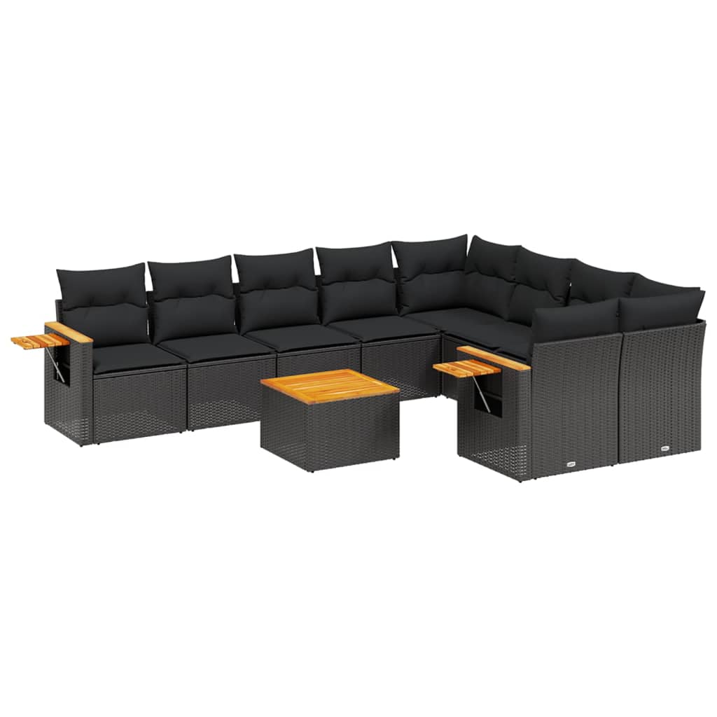 Set Divani da Giardino 10pz con Cuscini in Polyrattan Nero 3227147