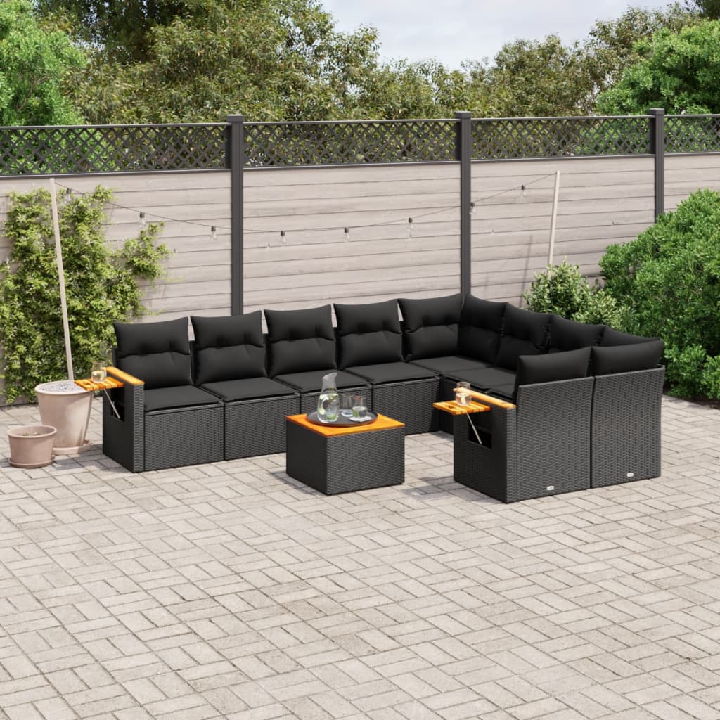 Set Divani da Giardino 10pz con Cuscini in Polyrattan Nero 3227147