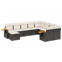 Set Divani da Giardino 10pz con Cuscini in Polyrattan Nero 3227155