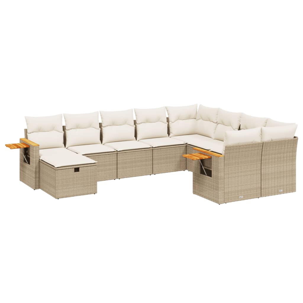 Set Divano da Giardino 10 pz con Cuscini Beige in Polyrattan 3227157