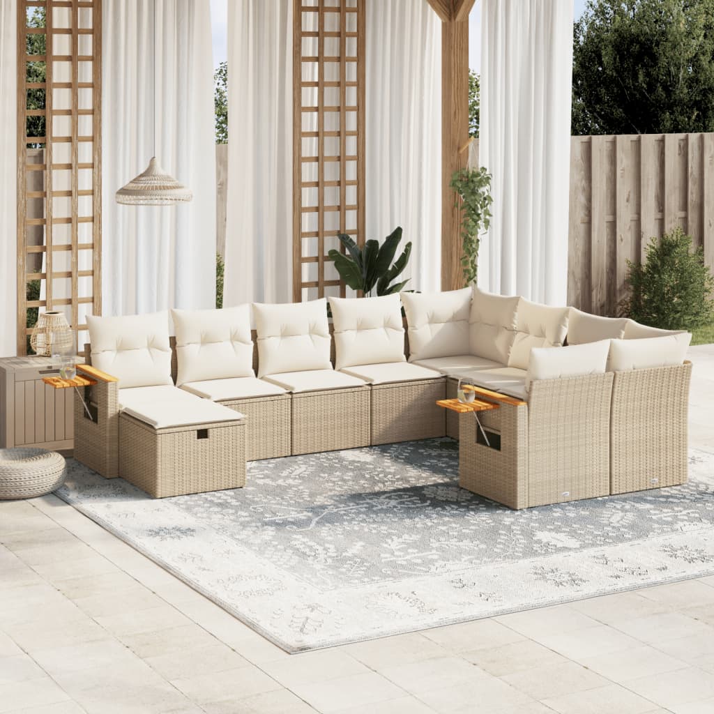 Set Divano da Giardino 10 pz con Cuscini Beige in Polyrattan 3227157