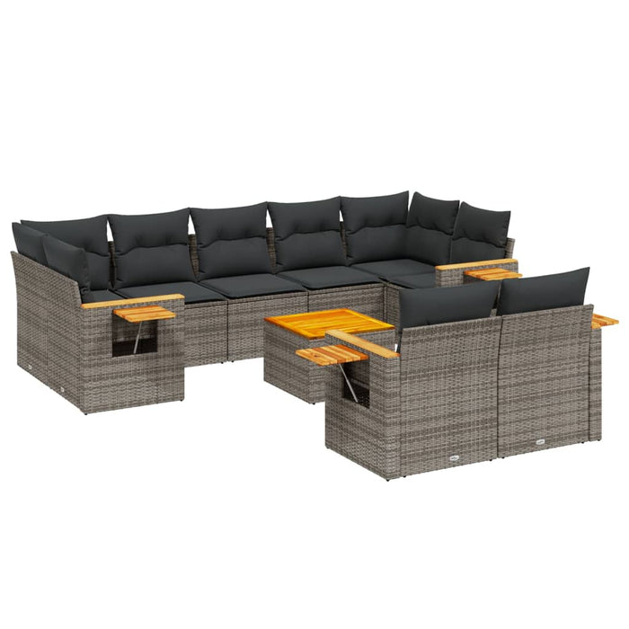 Set Divano da Giardino 10 pz con Cuscini Grigio in Polyrattan 3227159