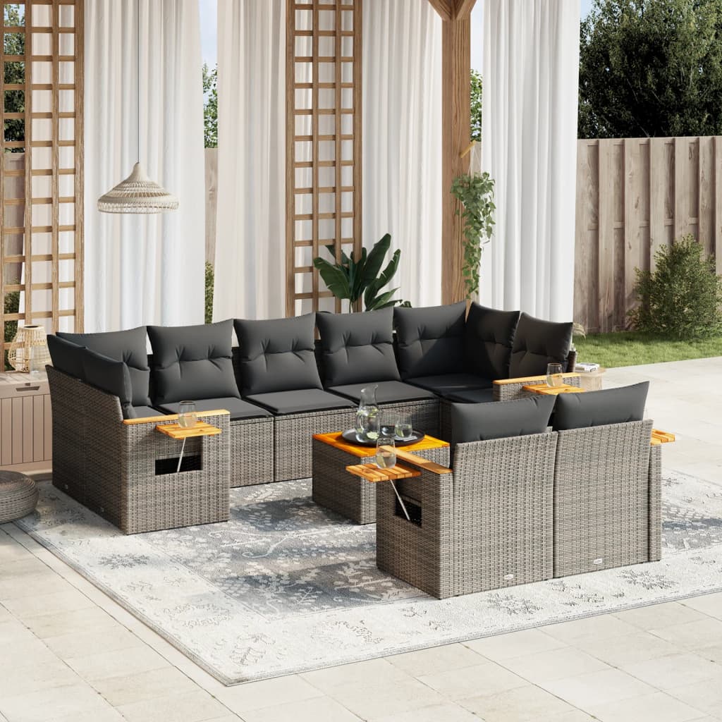 Set Divano da Giardino 10 pz con Cuscini Grigio in Polyrattancod mxl 88976