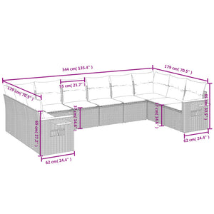 Set Divani da Giardino 10pz con Cuscini in Polyrattan Nero 3227161