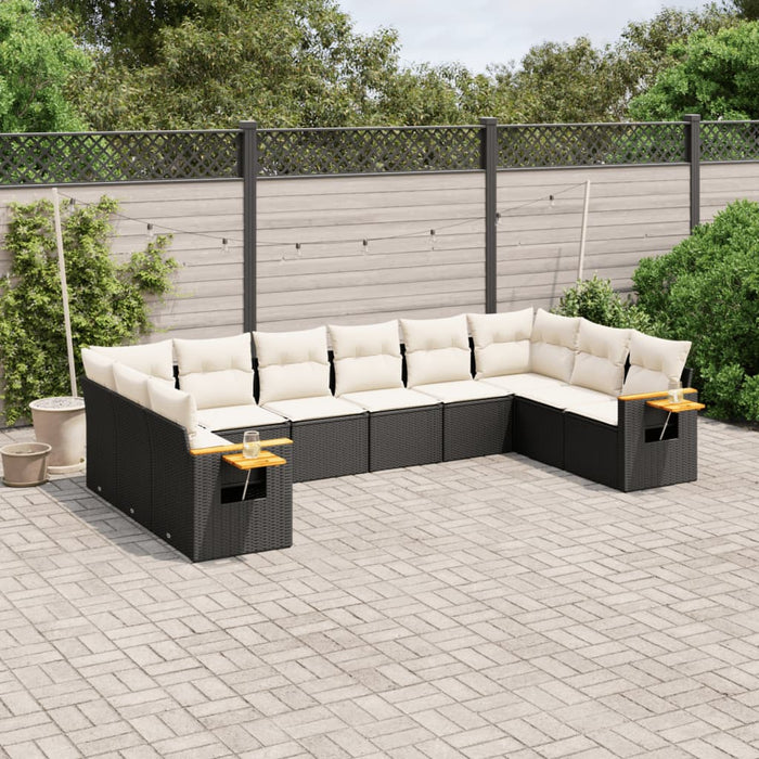 Set Divani da Giardino 10pz con Cuscini in Polyrattan Nero 3227162