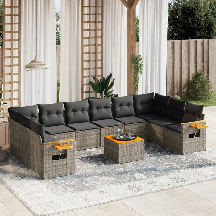 Set Divani da Giardino 11 pz con Cuscini in Polyrattan Grigiocod mxl 90200