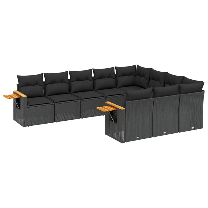 Set Divani da Giardino 10pz con Cuscini in Polyrattan Nero 3227175