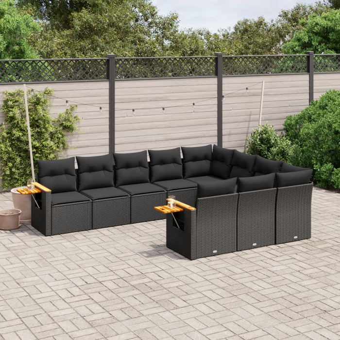 Set Divani da Giardino 10pz con Cuscini in Polyrattan Nero 3227175