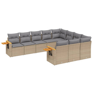 Set Divano da Giardino 10 pz con Cuscini Beige in Polyrattan 3227179