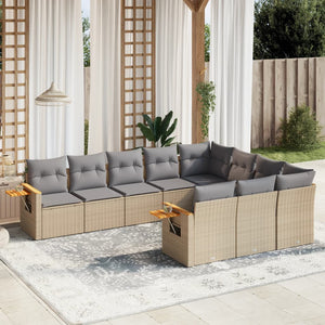 Set Divano da Giardino 10 pz con Cuscini Beige in Polyrattan 3227179