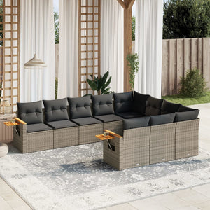 Set Divano da Giardino 10 pz con Cuscini Grigio in Polyrattan 3227180