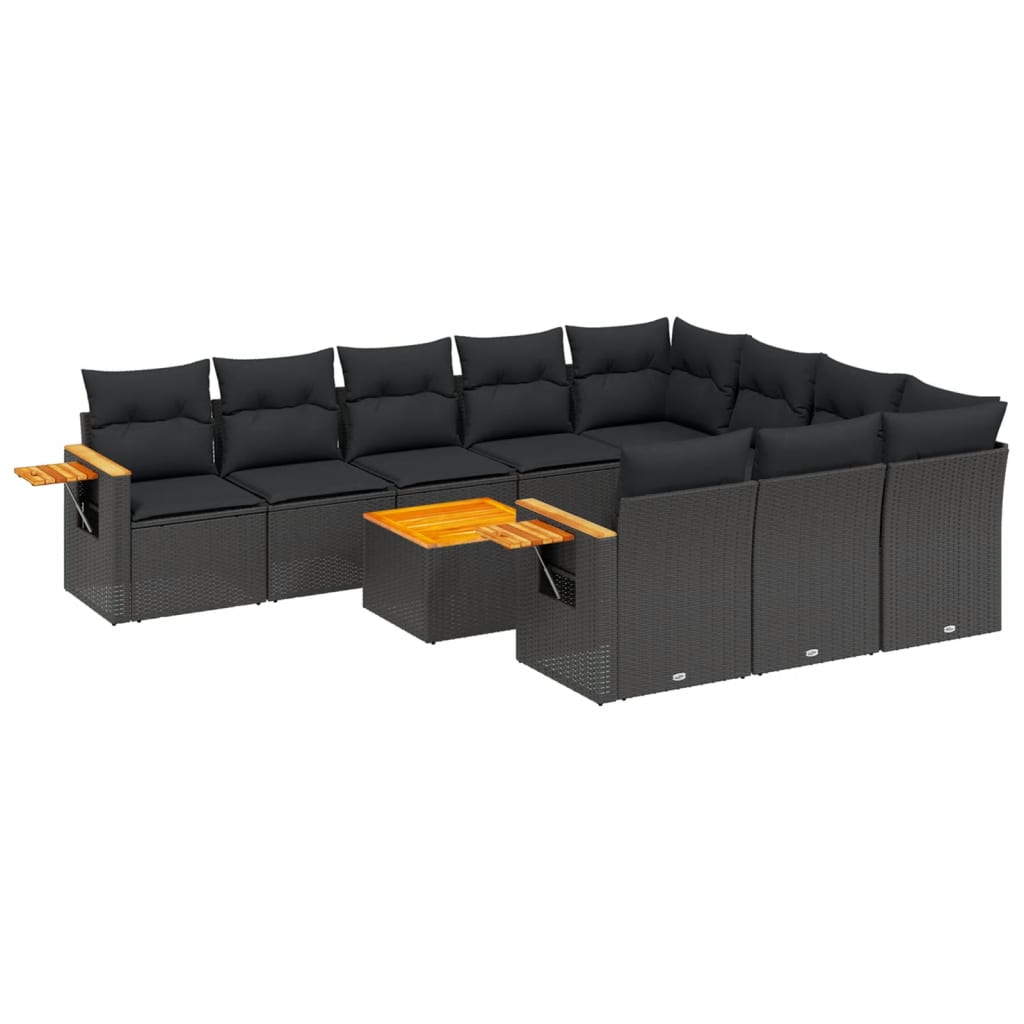 Set Divani da Giardino 11 pz con Cuscini in Polyrattan Nero 3227182