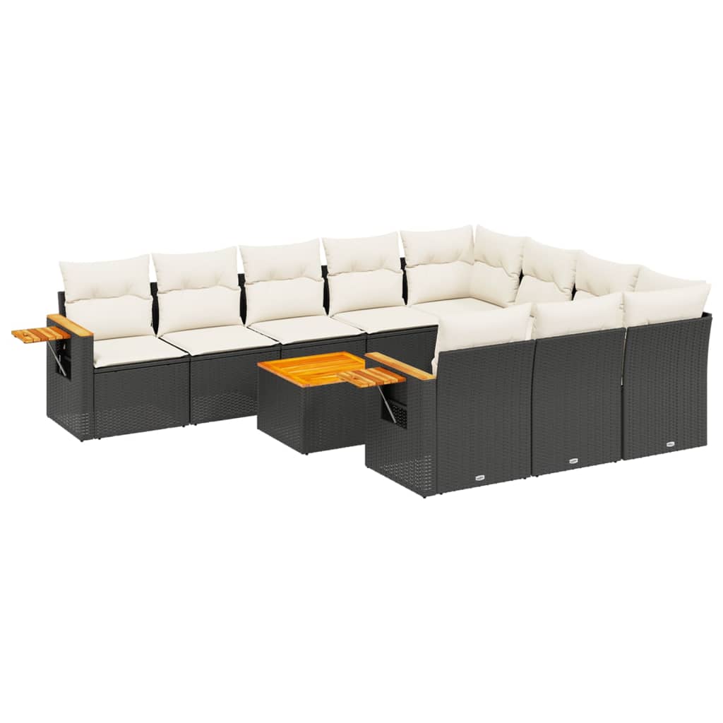 Set Divani da Giardino 11 pz con Cuscini in Polyrattan Nero 3227183