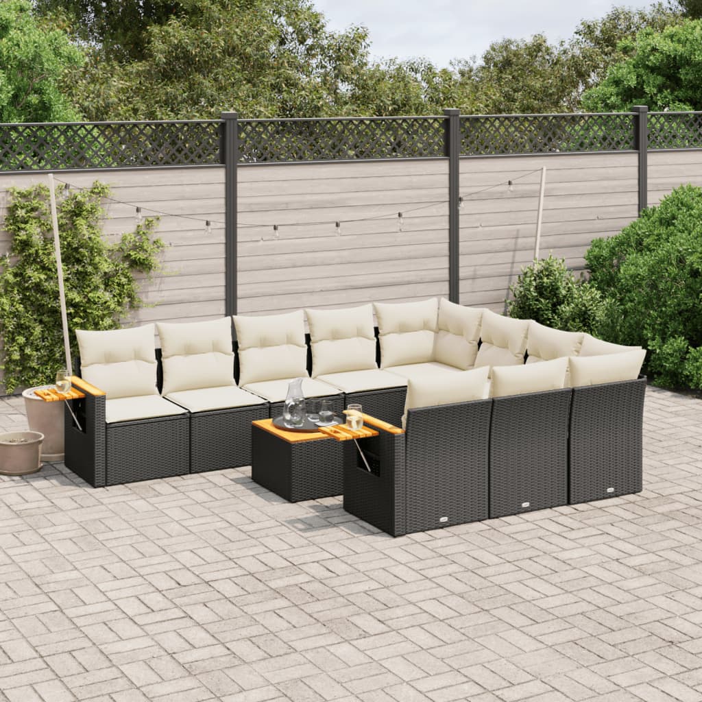 Set Divani da Giardino 11 pz con Cuscini in Polyrattan Nero 3227183