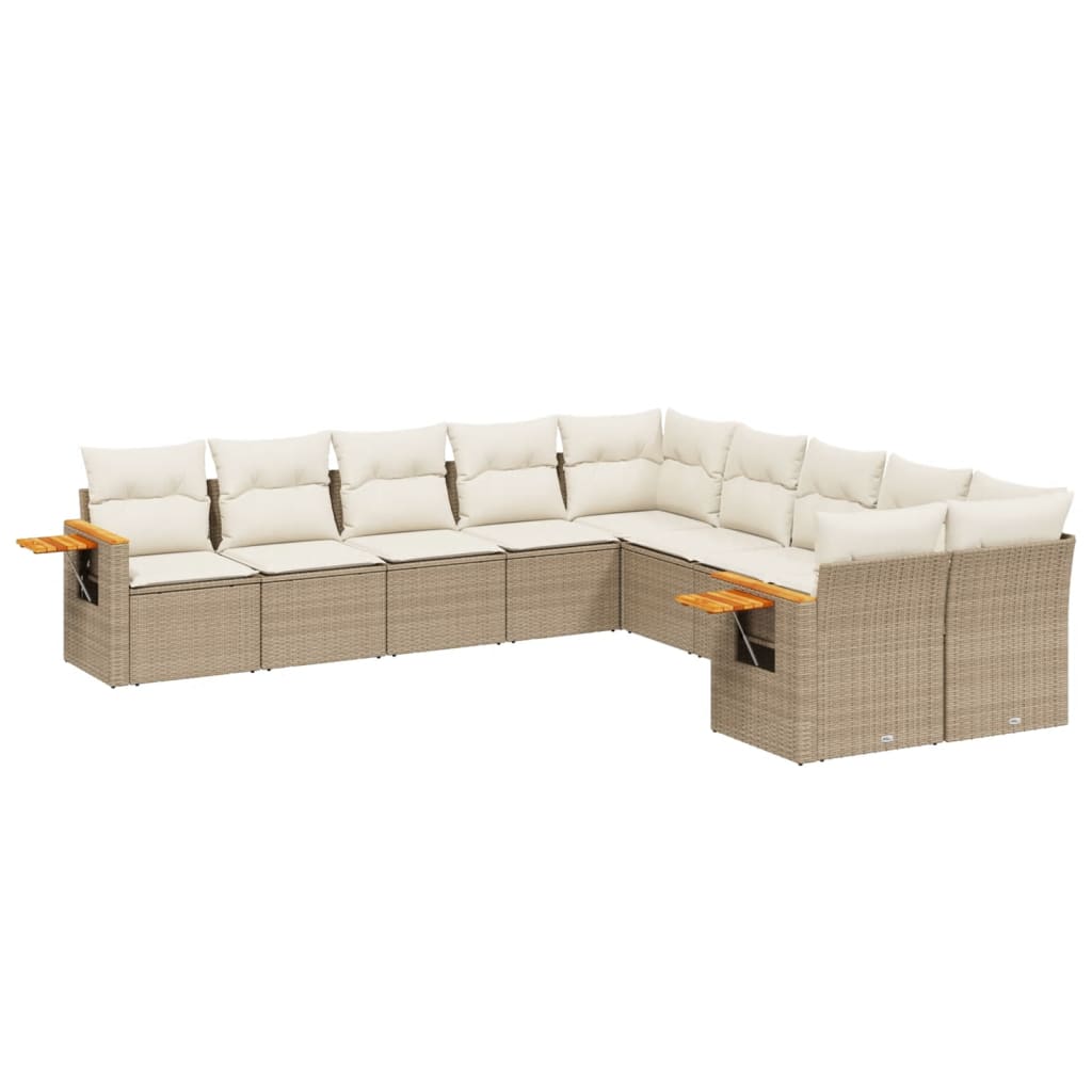 Set Divano da Giardino 10 pz con Cuscini Beige in Polyrattan 3227192