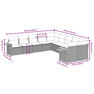 Set Divano da Giardino 10 pz con Cuscini Beige in Polyrattan 3227192