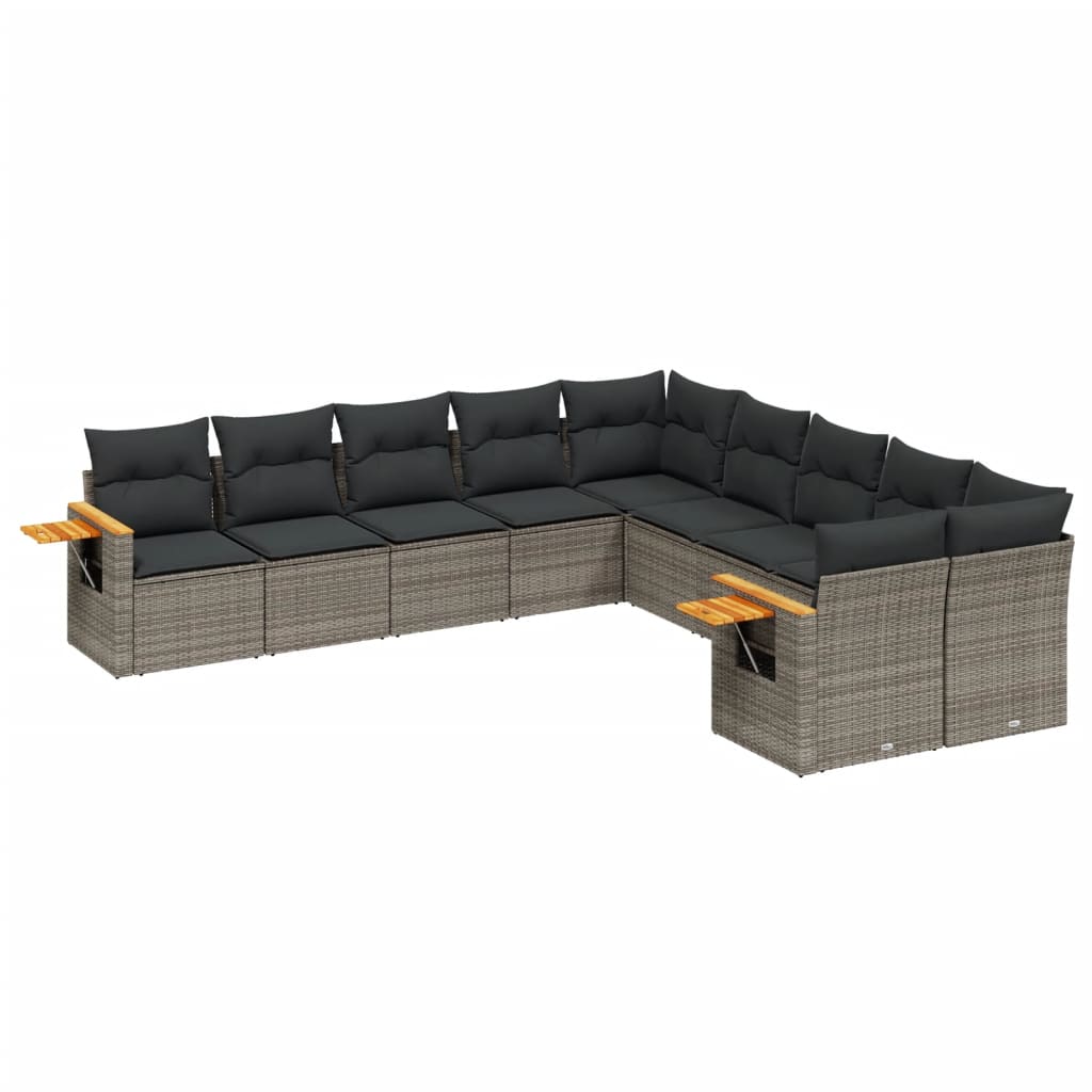 Set Divano da Giardino 10 pz con Cuscini Grigio in Polyrattan 3227194