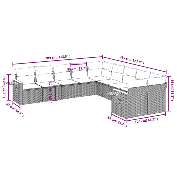 Set Divano da Giardino 10 pz con Cuscini Grigio in Polyrattan 3227194