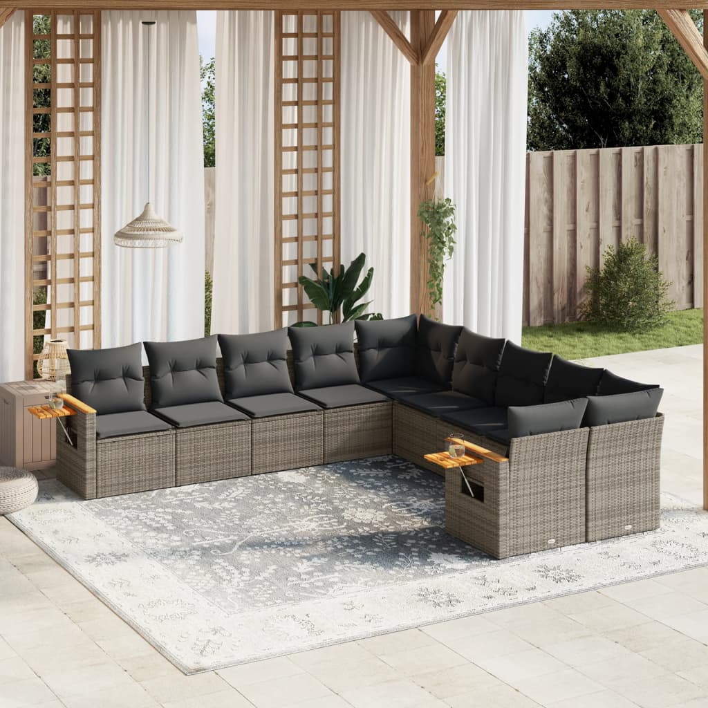 Set Divano da Giardino 10 pz con Cuscini Grigio in Polyrattan 3227194