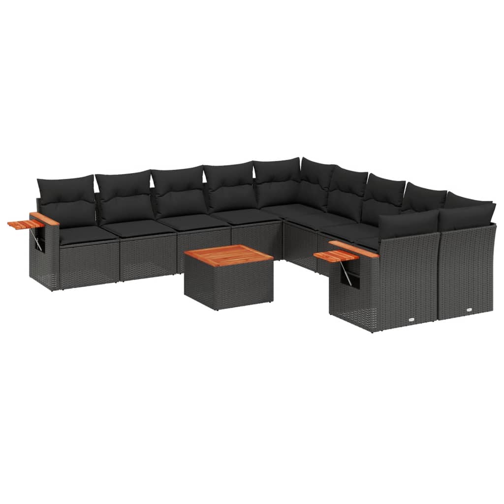 Set Divani da Giardino 11 pz con Cuscini in Polyrattan Nero 3227196