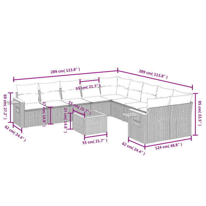 Set Divani da Giardino 11 pz con Cuscini in Polyrattan Nero 3227196