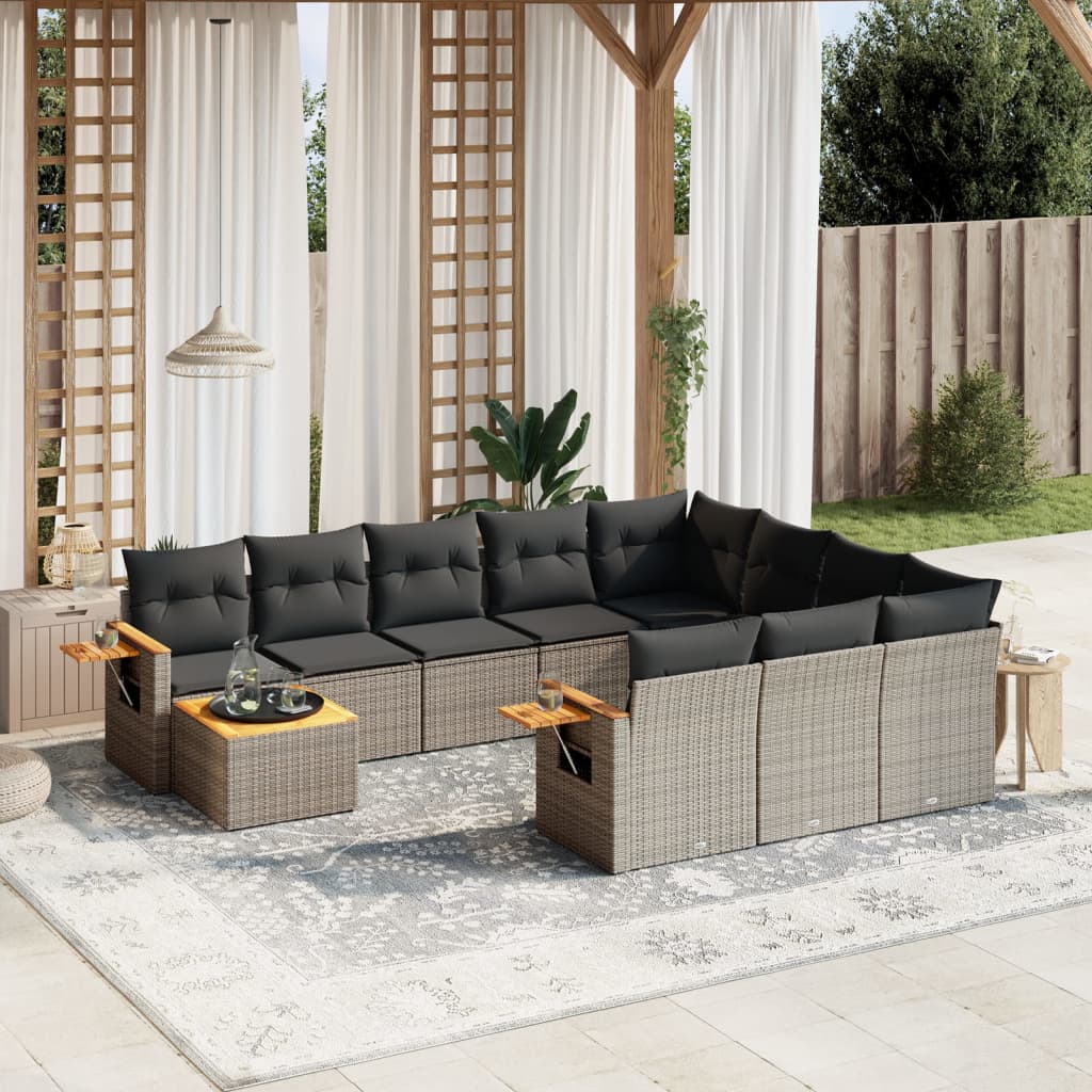 Set Divani da Giardino 11 pz con Cuscini in Polyrattan Grigio 3227208