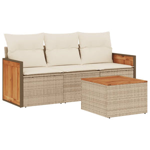 Set Divano da Giardino 4 pz con Cuscini Beige in Polyrattan 3227444