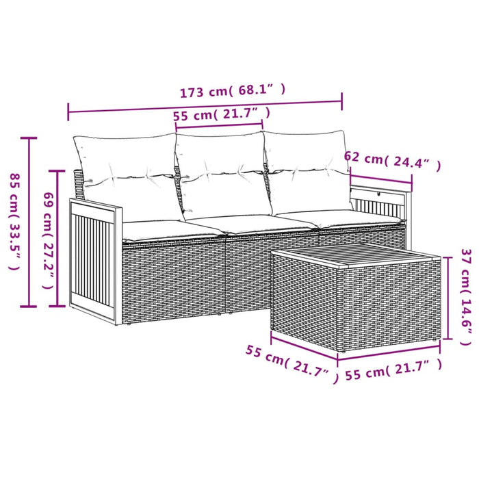 Set Divano da Giardino 4 pz con Cuscini Beige in Polyrattan 3227444